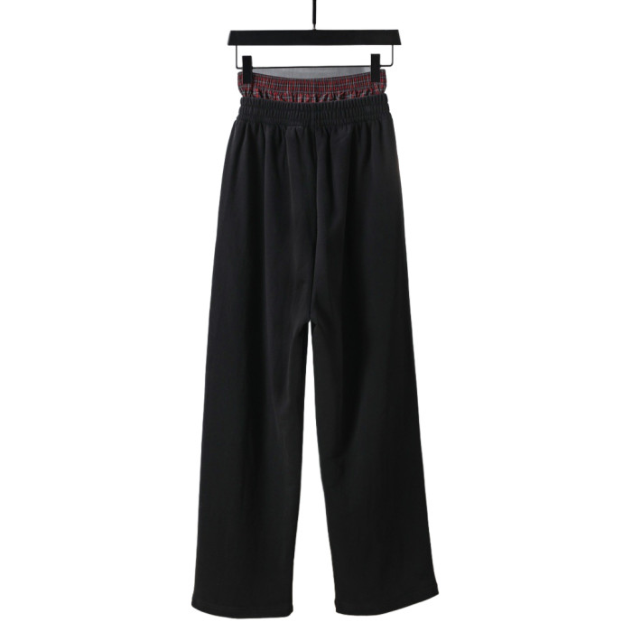 28419194 Checkered button patchwork faux two-piece embroidered pants 2 colors