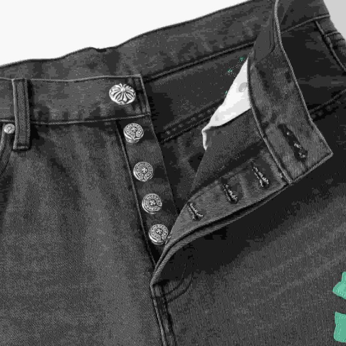 1:1 quality version Orange & Mint Cross Patched Washed Dark Grey Straight Leg Denim Jeans 29082255