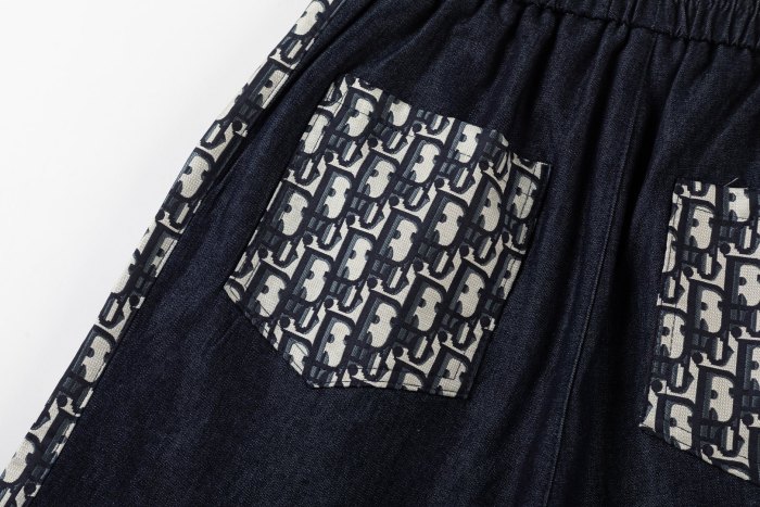 Navy Denim Oblique Logo Tape Elastic Waist Shorts for Kids 29000503