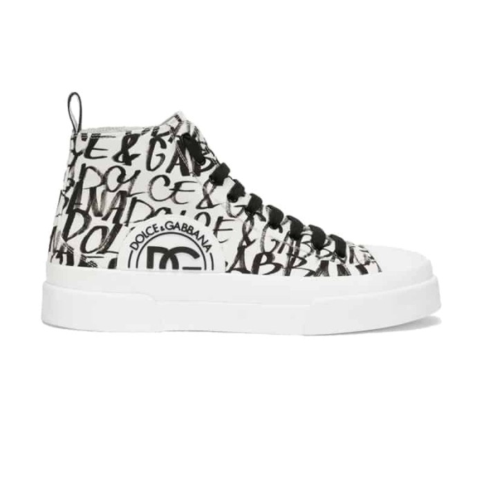 DOLCE AND  G@BB@N@ CANVAS PORTOFINO LIGHT MID-TOP SNEAKERS WITH DG LOGO PRINT    DG109