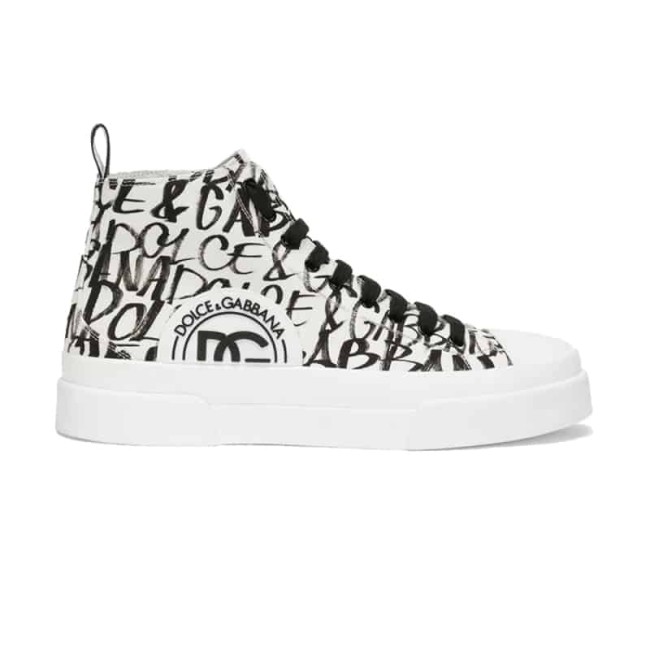 DOLCE AND G@BB@N@ CANVAS PORTOFINO LIGHT MID-TOP SNEAKERS WITH DG LOGO PRINT DG109