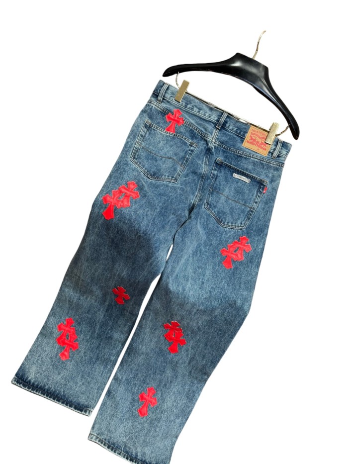 1:1 quality version  red cross leather appliqués washed jeans 28959518