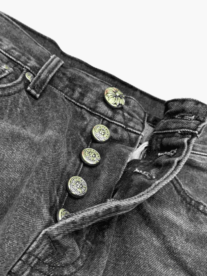 1:1 quality version  black & pink cross appliqué washed straight-leg jeans 28959382