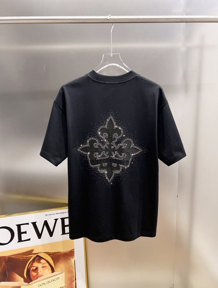 1:1 quality version Sanskrit Horseshoe & Fleur-de-lis Rhinestone Printed  Vintage Tee 3 colors 29082450