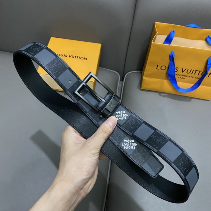 1:1 quality version Black Calfskin Monogrammed Logo Pin Buckle Belt 4 colors【Width 3.5 cm】