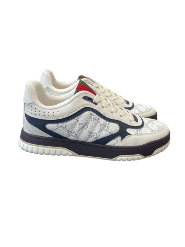 1:1 quality version Gucci White Navy GG Leather Low Top Sneakers Shoes 28974392