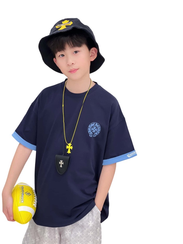 Cross Horseshoe Print Color Block Casual T-Shirt 3 colors for Kids 29008975