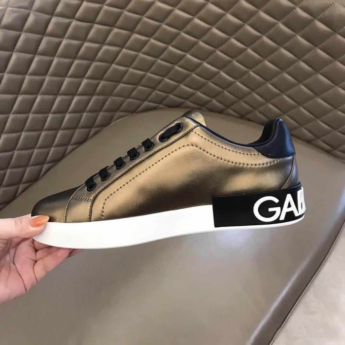 DOLCE AND  G@BB@N@ LOGO PRINT POSITANO LEATHER SNEAKERS   DG95