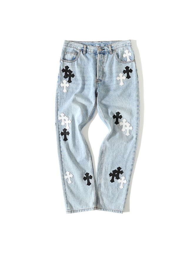 1:1 quality version Black and White Cross Light Blue Jeans 28791698