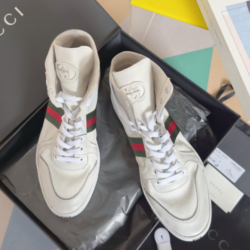 1:1 quality version Gucci White Leather High Top Basketball Sneakers Casual Lace-Up Shoes 28974582