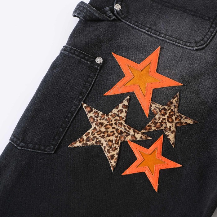 1:1 quality version Orange-Lined Leopard-Print Five-Pointed Star Jeans 28791707