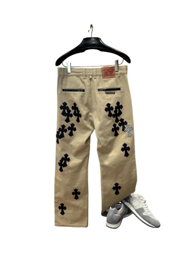 1:1 quality version  checkered pattern and black cross leather appliqués jeans 28959448