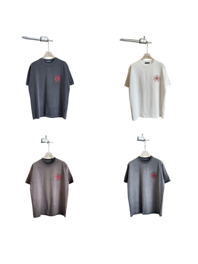 1:1 quality version Red Sanskrit Horseshoe Cross Logo Printed Vintage Tee 4 colors 29082421
