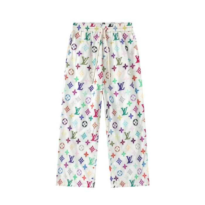 Multicolor Monogram Drawstring Waist Wide-Leg Pants for Kids 29008613