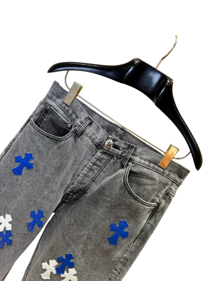 1:1 quality version  classic blue and white color scheme cross washed jeans 28959437