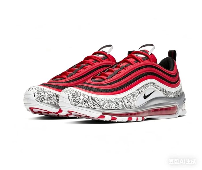 Air Max 97 Red White Silver Doodle Print Full-Length Air Cushion Sneakers 29064406
