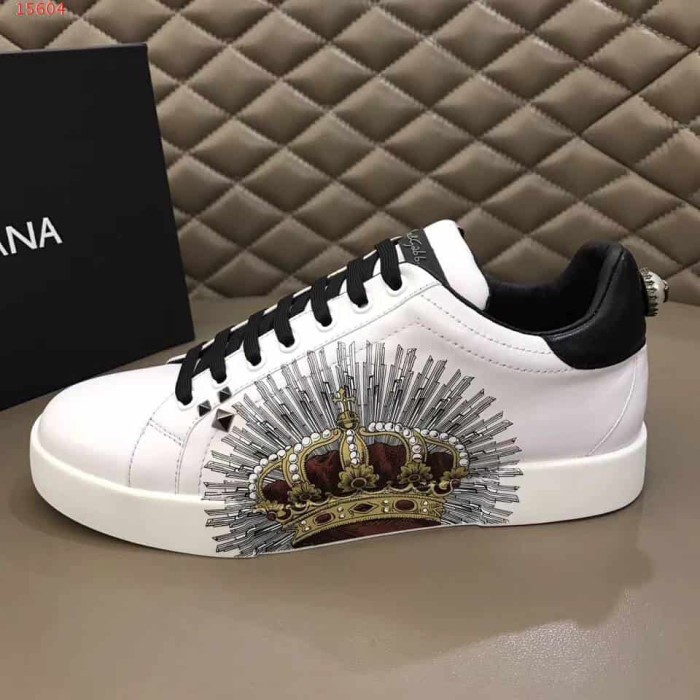 DOLCE    G@BB@N@ PRINTED CALFSKIN PORTOFINO SNEAKERS   DG9