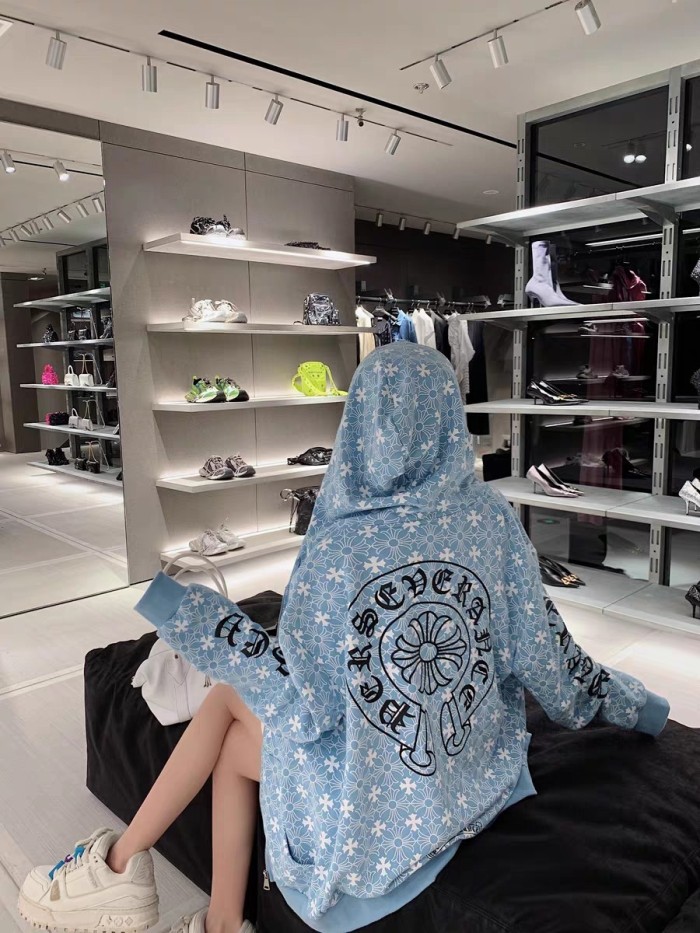 Full Printed Crucifix Flower Arm Sanskrit Letter Zipper Hoodie 3 colors