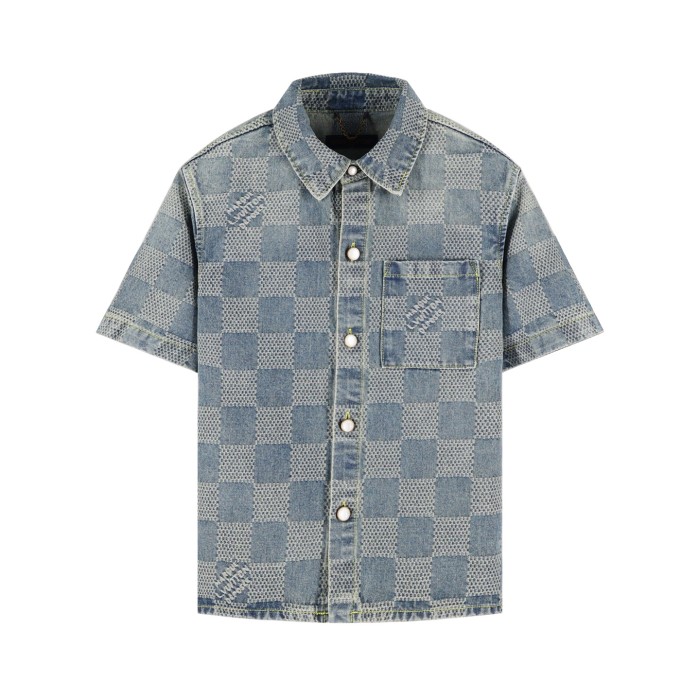 1:1 quality version 28286921 checkerboard denim shirt & shorts set