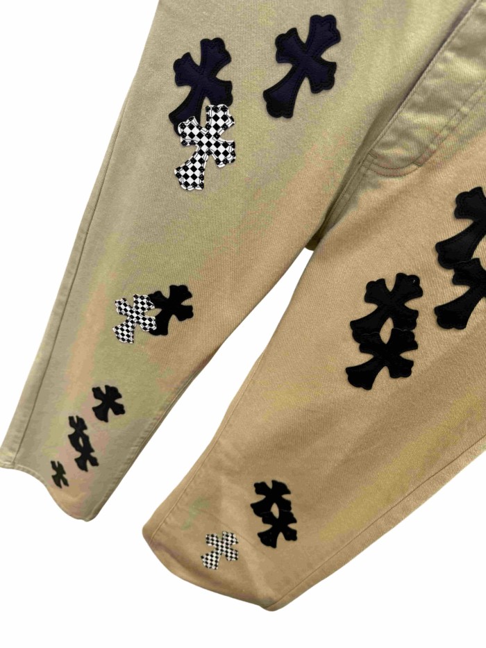 1:1 quality version  checkered pattern and black cross leather appliqués jeans 28959448