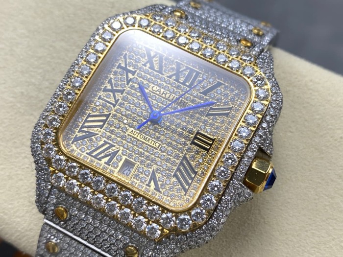 1:1 quality version Black Moissanite Diamond-Studded Santos Mechanical Watch【Dial diameter：39.8mm】28773787