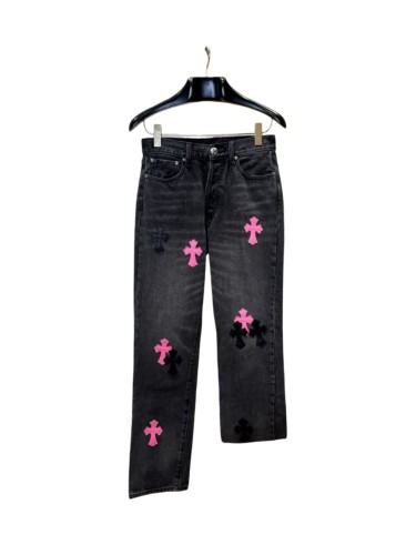 1:1 quality version  black & pink cross appliqué washed straight-leg jeans 28959382