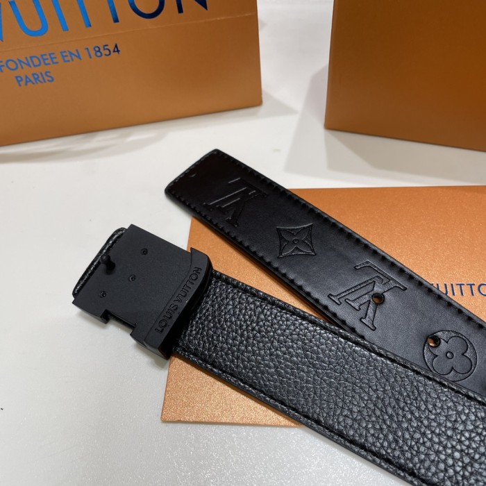 Pure Black Button Fashionable Embossed Leather Belt【Width 3.5 cm】28549008