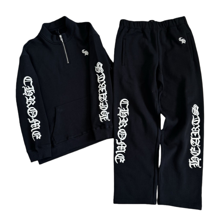 1:1 quality version Sanskrit Alphabet Embroidered Half-Zip Hoodie & Pants Set 28751593