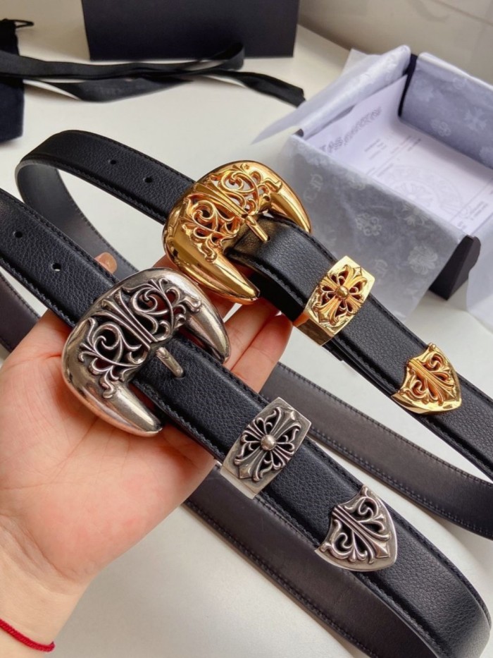 1:1 quality version Vine Cross Sterling Brass Silver Plated Buckle Leather Belt 2 colors【Width 3.0 cm】