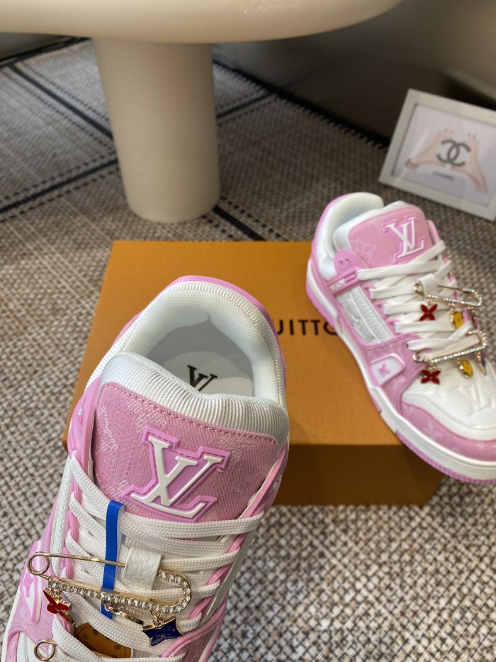 1:1 quality version Trainer Fabric Leather Round Toe Low-Top Sneakers Pink 28599103