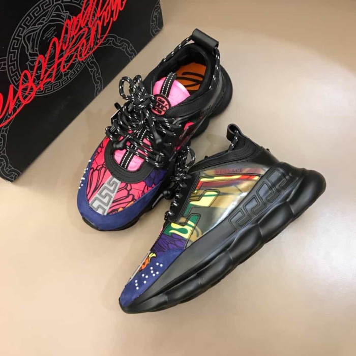 VERS@CE BLACK AND MULTICOLOURED CHAIN REACTION SNEAKERS   VS8