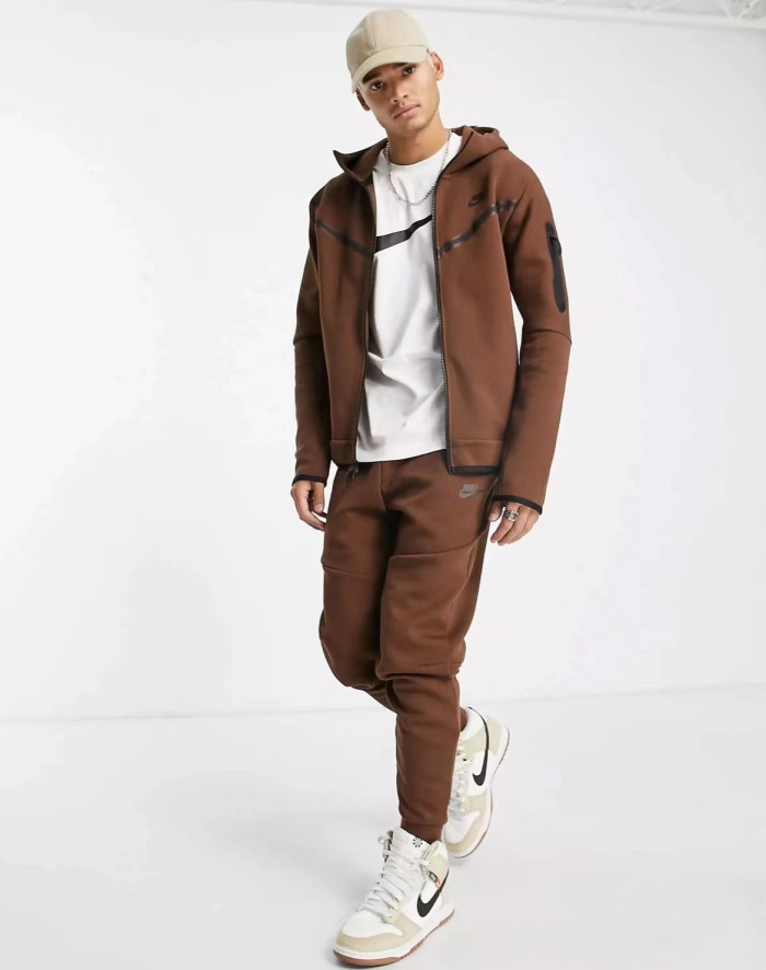 Solid Brown Windrunner Hoodie & Pants Set 28692014