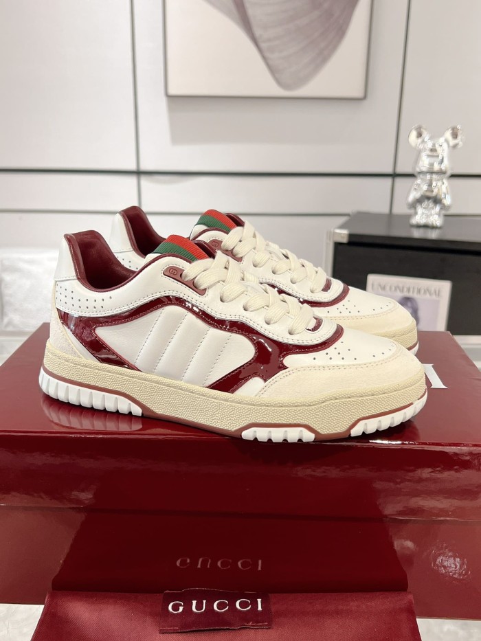 1:1 quality version Re-Web White Burgundy Leather Sneakers with Web Detail Retro Shoes 2 colors 28974481