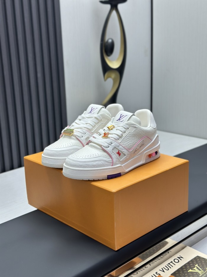 1:1 quality version 28367499 Cowhide Patchwork White Shoes 3 colors