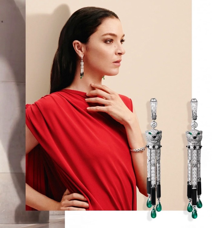 1:1 quality version C@rtier black onyx tassel leopard earrings