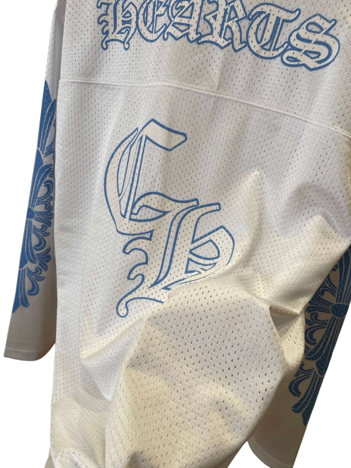 1:1 quality version Letter Print & Embroidery V-Neck Breathable Mesh Long Sleeve T-Shirt 28938238