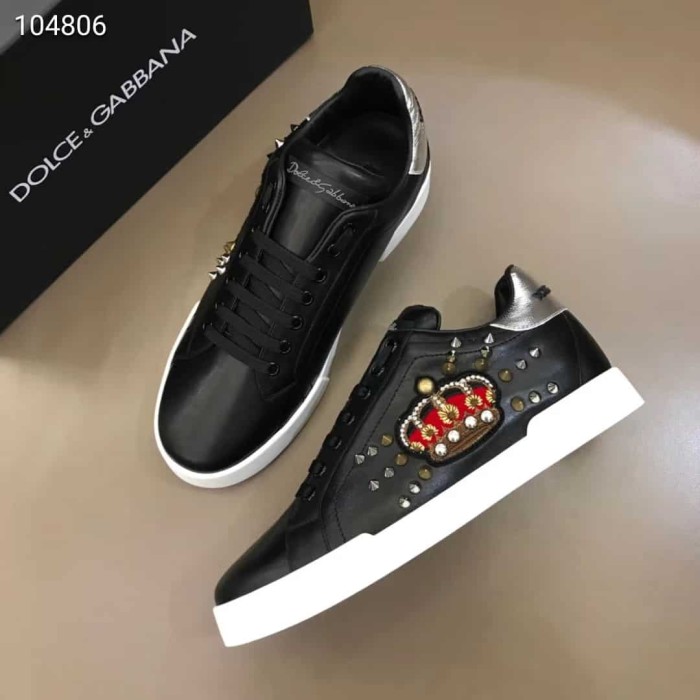 DOLCE    G@BB@N@ CALFSKIN PORTOFINO SNEAKERS WITH PATCH   DG1