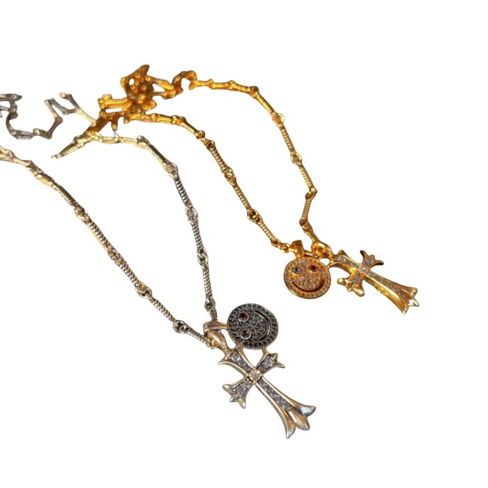 28203280 Smiley Face Full Diamond Cross Necklace 2 colors