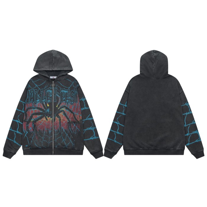 Spider Alphabet Print Washed Version Hoodie 28559500