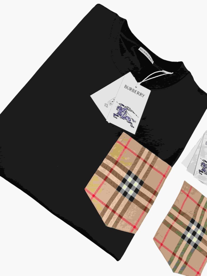 1:1 quality version  Plaid pocket crew neck T-shirt 2 colors 28967957