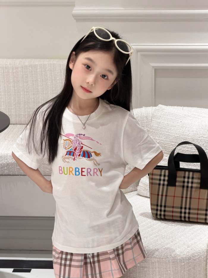 Equestrian Knight Print Cotton T-Shirt &  Plaid Skort Set  for Kids 29006262