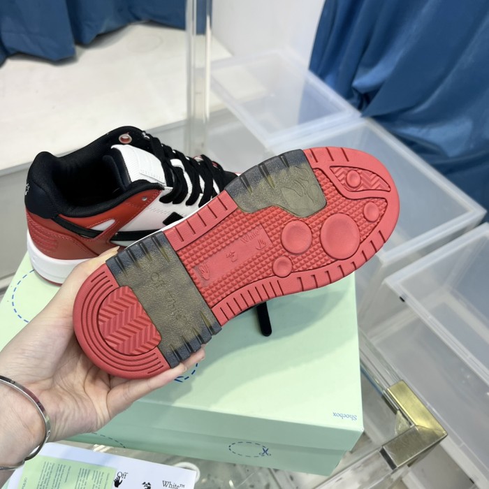 1:1 quality version OW Out Of Office OOO Low Tops Black White Red OMIA189S23LEA0012510