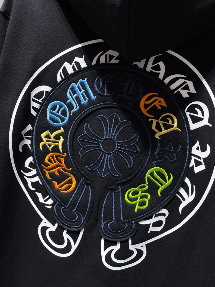 Colorful Alphabet Horseshoe Patch Embroidered Hoodie 2 colors