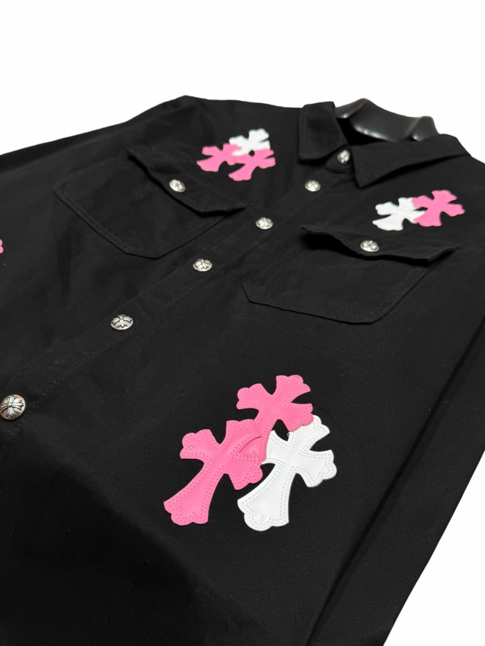 1:1 quality version pink & white cross leather patches denim Vintage jacket 28959621
