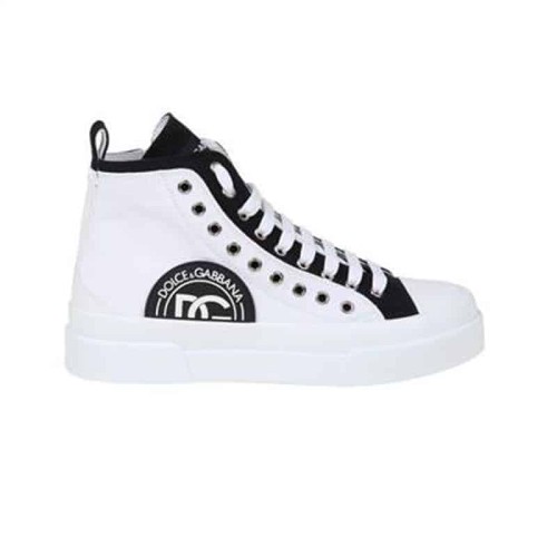 DOLCE AND  G@BB@N@ QUILTED TWO-TONE NYLON PORTOFINO LIGHT MID-TOP SNEAKERS IN WHITE    DG107