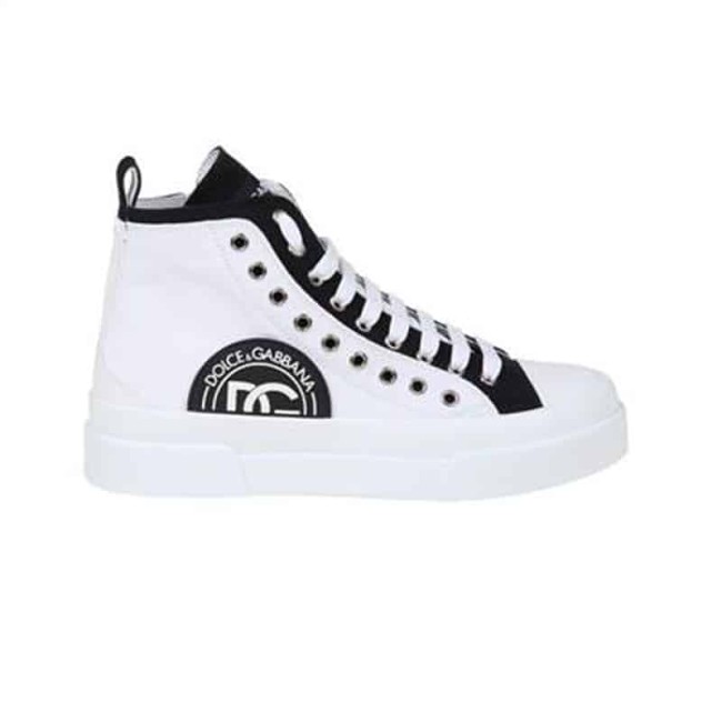 DOLCE AND G@BB@N@ QUILTED TWO-TONE NYLON PORTOFINO LIGHT MID-TOP SNEAKERS IN WHITE DG107
