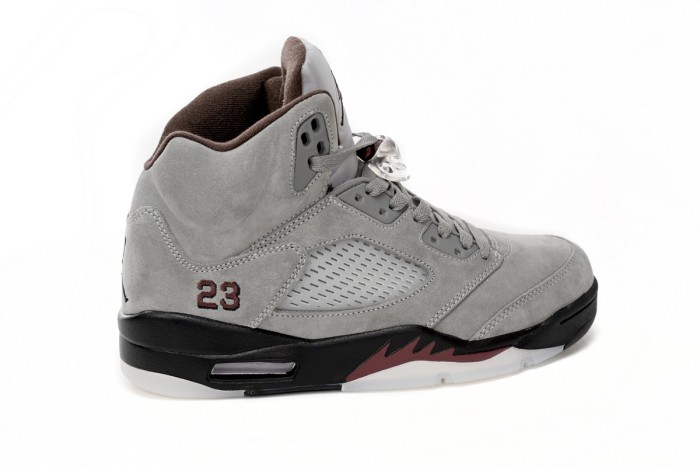 [plus-size shoes] Jordan 5   Burgundy  Grey Suede Basketball Shoes 29035416