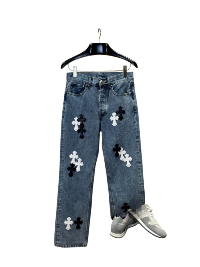1:1 quality version  washed black and white cross leather jeans 28959651