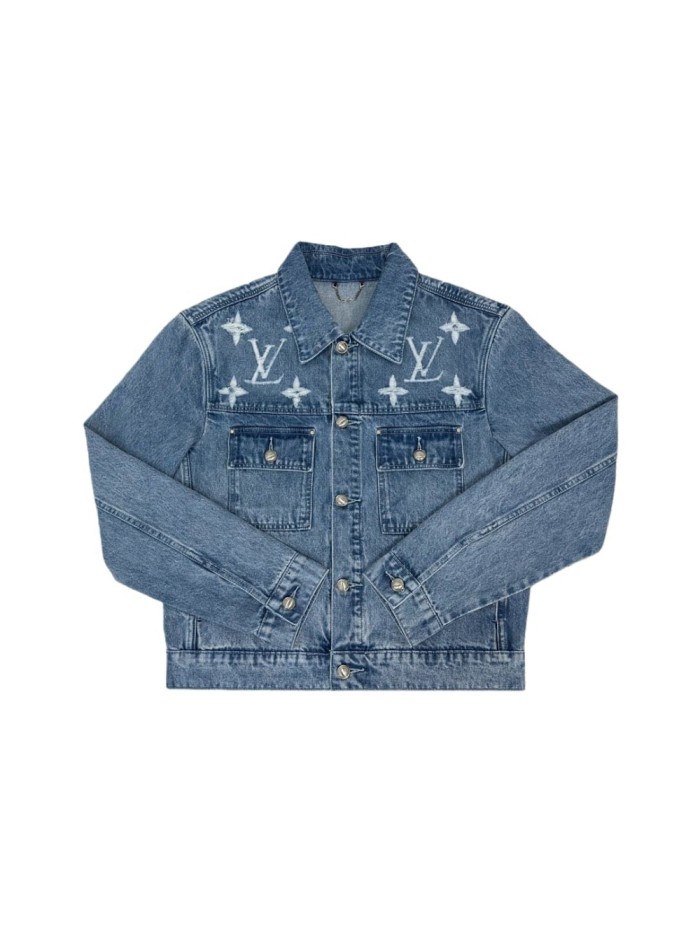 1:1 quality version White Logo Embroidered Blue Denim Jacket 28687458