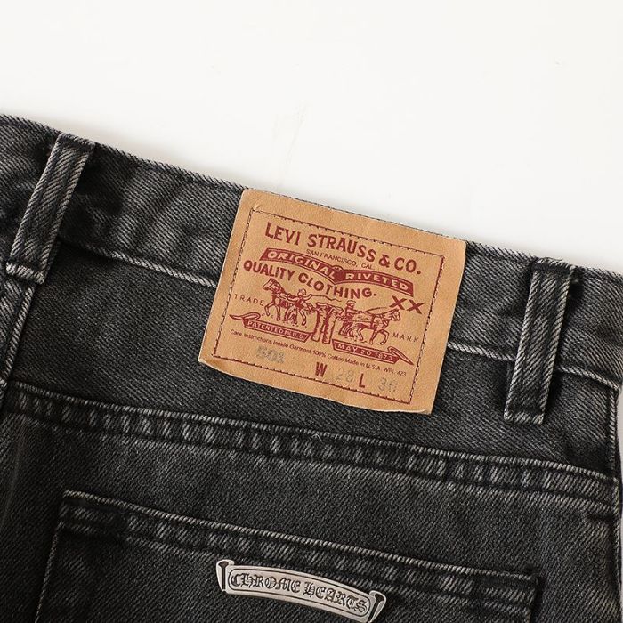 1:1 quality version Red Black Cross Patched Washed Black Straight Leg Casual Denim Jeans 29082231